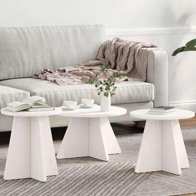 Table basse 3 pcs Blanc 49 x 49 x 30 cm Bois massif en pin