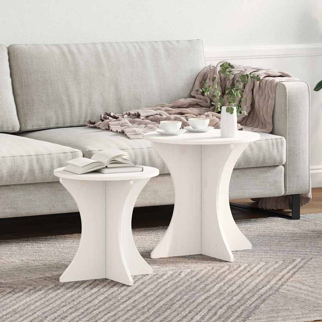 Table basse 2 pcs Blanc 46 x 46 x 47 cm Bois massif en pin