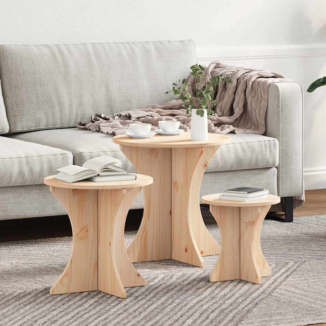 Table basse 3 pcs Naturel 46 x 46 x 47 cm Bois massif en pin