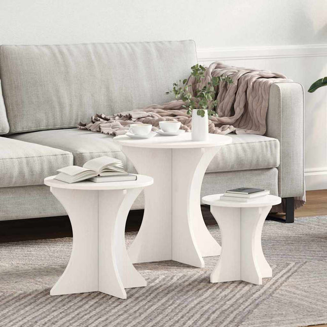Table basse 3 pcs Blanc 46 x 46 x 47 cm Bois massif en pin