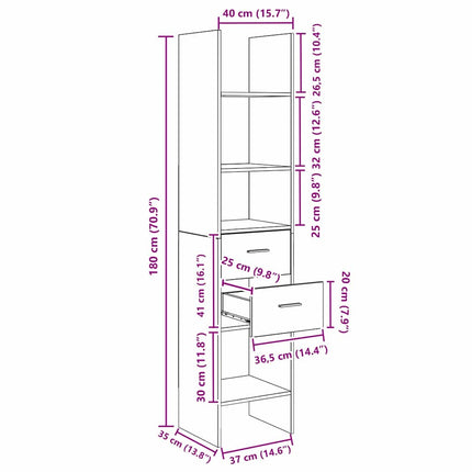 Bibliothèque 40 X 35 X 180 Cm Bois D'ingénierie Bois ancien