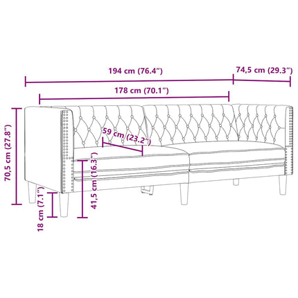 Ensemble de Canapés 3 pcs Noir 194 x 74.5 x 70.5 cm Faux cuir