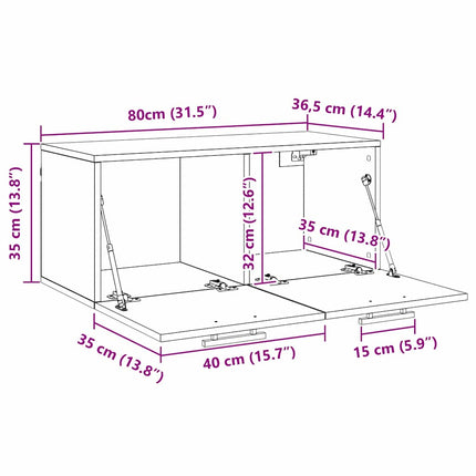 Meuble mural Montage mural chêne artisanal 80 x 36.5 x 35 cm