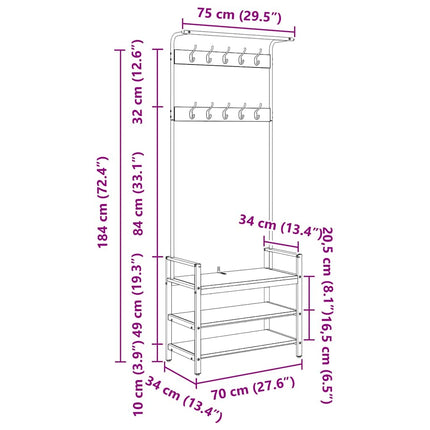 Porte-manteau Chêne sonoma 75 x 34 x 184 cm Bois d'ingénierie