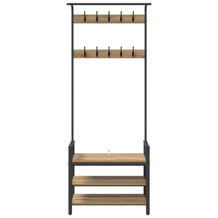 Porte-manteau avec étagère chêne artisanal 75 x 34 x 184 cm
