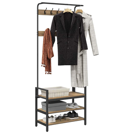 Porte-manteau avec étagère chêne artisanal 75 x 34 x 184 cm