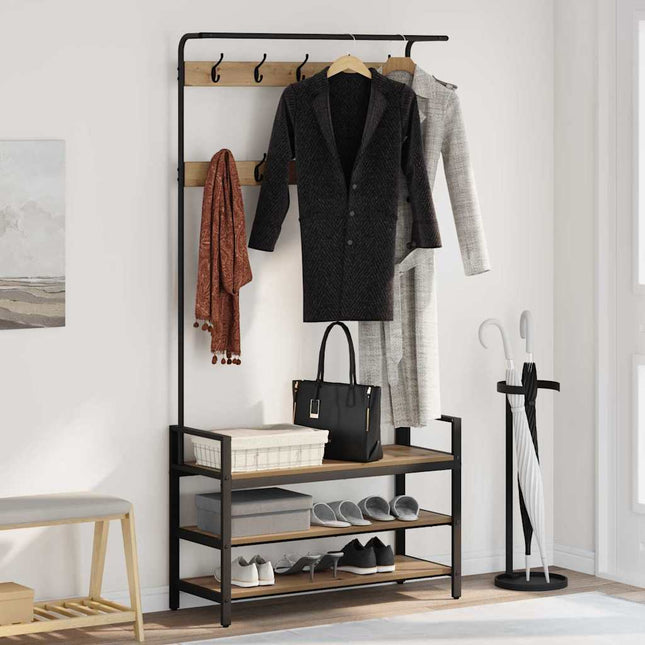Porte-manteau avec étagère chêne artisanal 95 x 34 x 184 cm