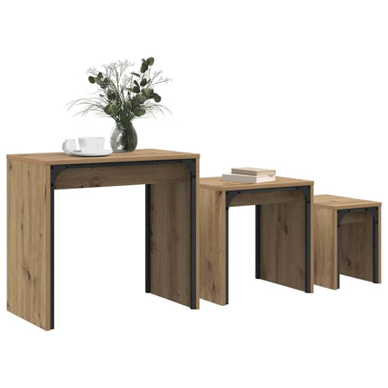 Table Basse Gigogne 3 Pcs 60 X 35 X 56 Cm chêne artisanal