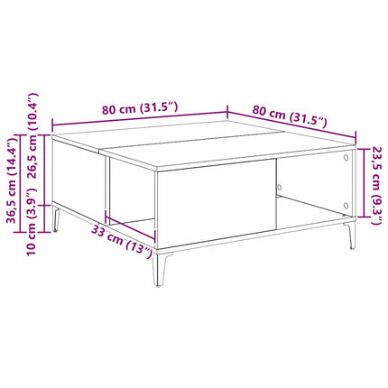 Table Basse 80 X 80 X 36,5 Cm Bois D'ingénierie chêne artisanal