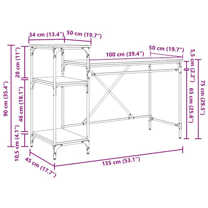 Bureau Chêne artisanal 135 x 50 x 90 cm Bois d'ingénierie