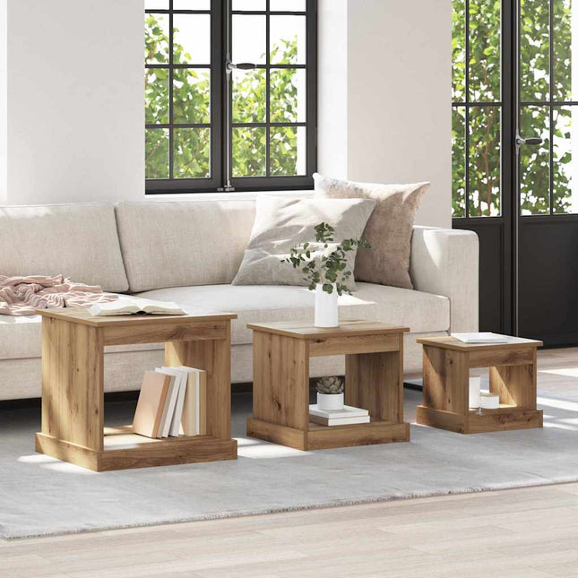 Table Basse 3 Pcs Bois D'ingénierie chêne artisanal