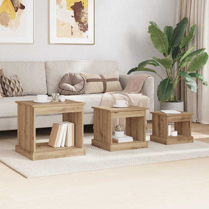 Table Basse 3 Pcs Bois D'ingénierie chêne artisanal