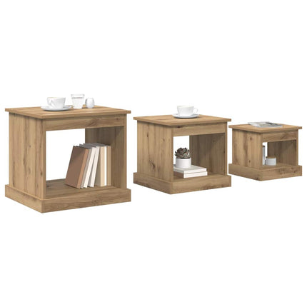 Table Basse 3 Pcs Bois D'ingénierie chêne artisanal