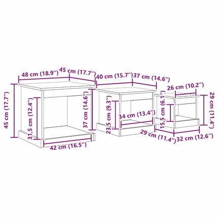 Table Basse 3 Pcs Bois D'ingénierie chêne artisanal