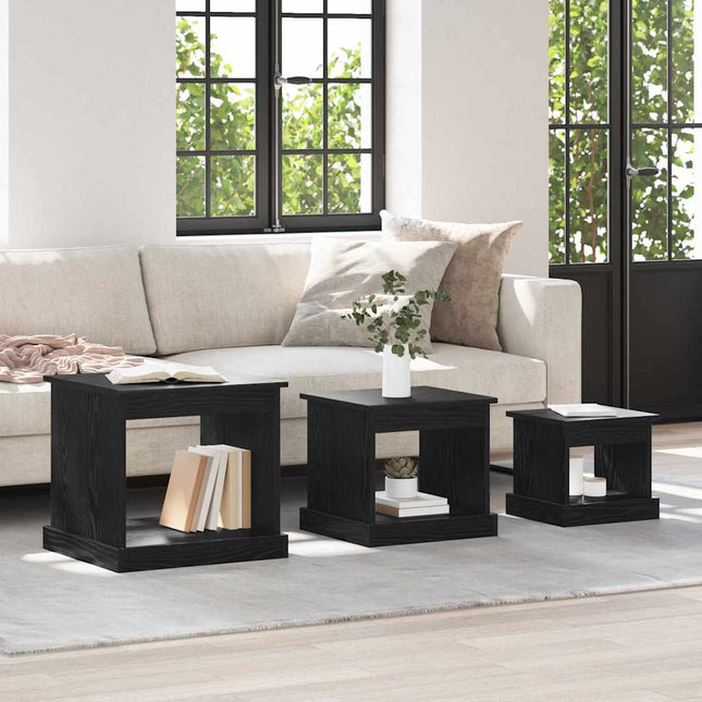 Table Basse 3 Pcs Bois D'ingénierie Chêne noir
