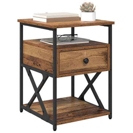 Cabinet de chevet avec tiroir 2 pcs Bois ancien 40 x 42 x 55 cm