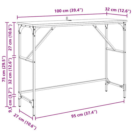Table Console 100 X 32 X 75 Cm chêne artisanal 100 cm