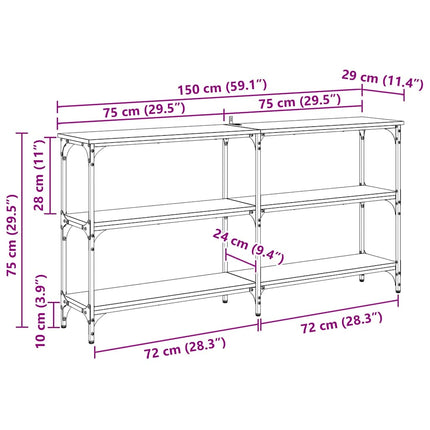 Table Console 150 X 29 X 75 Cm chêne artisanal 150 cm