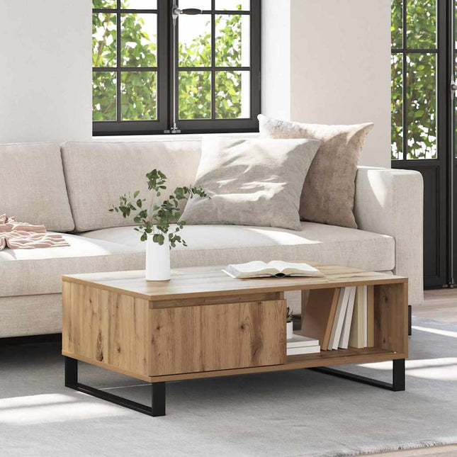 Table Basse 90 X 60 X 35 Cm Bois D'ingénierie chêne artisanal