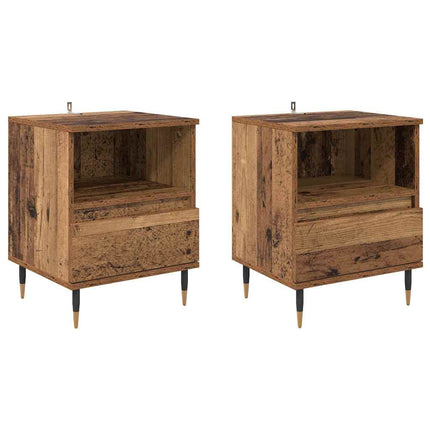 Cabinet de chevet avec tiroir 2 pcs Bois ancien 40 x 35 x 50 cm