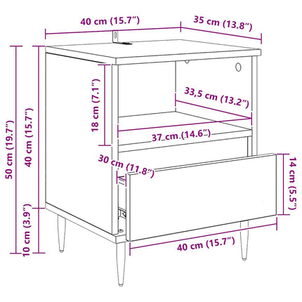 Cabinet de chevet Chêne noir 40 x 35 x 50 cm Bois d'ingénierie
