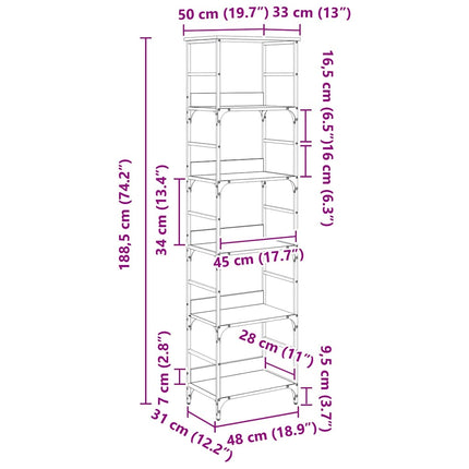 Étagère 50 X 33 X Bois D'ingénierie chêne artisanal 188,5 cm
