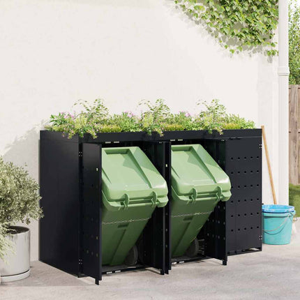 Rangement de poubelle à roulettes pour 3 poubelles Noir