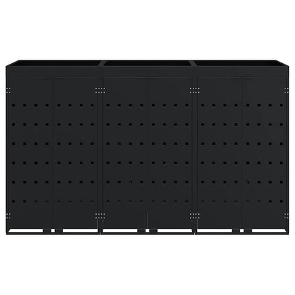 Rangement de poubelle à roulettes pour 3 poubelles Noir