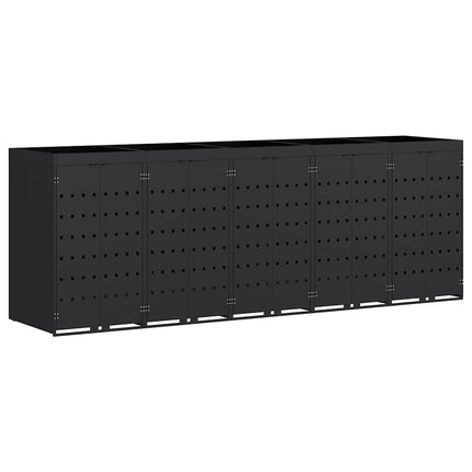 Rangement de poubelle à roulettes pour 5 poubelles Noir