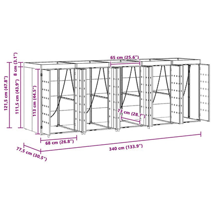 Rangement de poubelle à roulettes pour 5 poubelles Noir