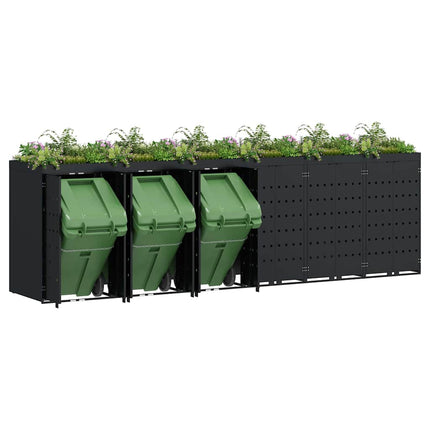 Rangement de poubelle à roulettes pour 6 poubelles Noir