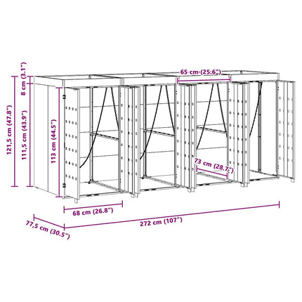 Rangement de poubelle à roulettes pour 4 poubelles Anthracite