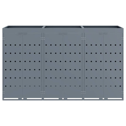 Rangement de poubelle à roulettes pour 3 poubelles Gris clair