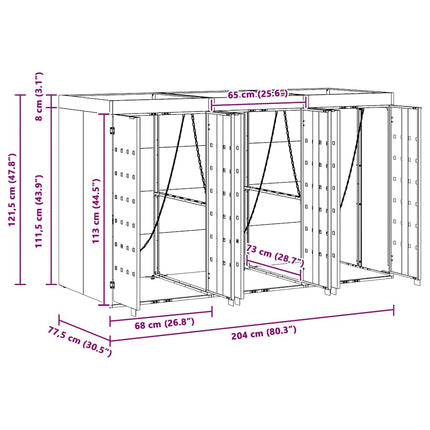 Rangement de poubelle à roulettes pour 3 poubelles Gris clair