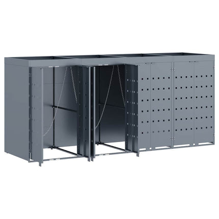 Rangement de poubelle à roulettes pour 4 poubelles Gris clair