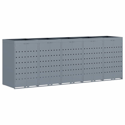 Rangement de poubelle à roulettes pour 5 poubelles Gris clair