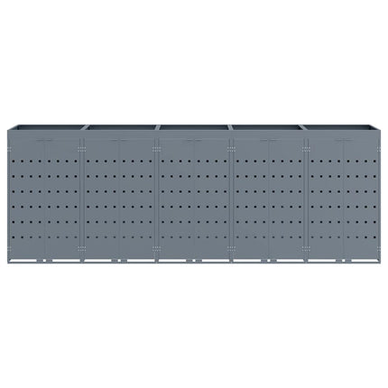 Rangement de poubelle à roulettes pour 5 poubelles Gris clair