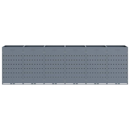 Rangement de poubelle à roulettes pour 6 poubelles Gris clair