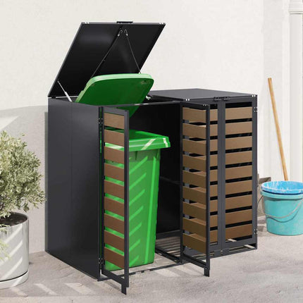 Rangement de poubelle à roulettes pour 3 poubelles Anthracite