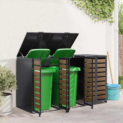 Rangement de poubelle à roulettes pour 3 poubelles Anthracite