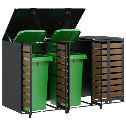 Rangement de poubelle à roulettes pour 3 poubelles Anthracite