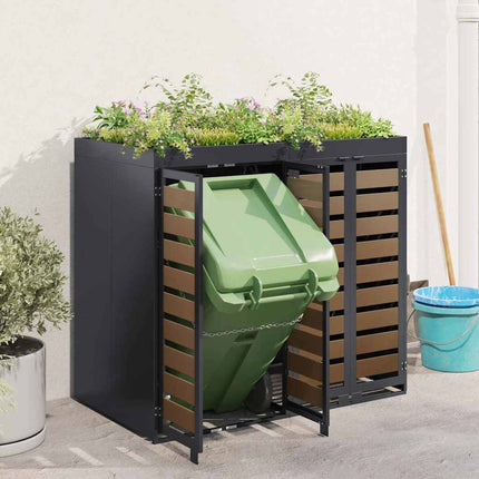 Rangement de poubelle à roulettes pour 3 poubelles Anthracite