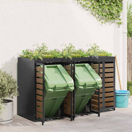 Rangement de poubelle à roulettes pour 3 poubelles Anthracite