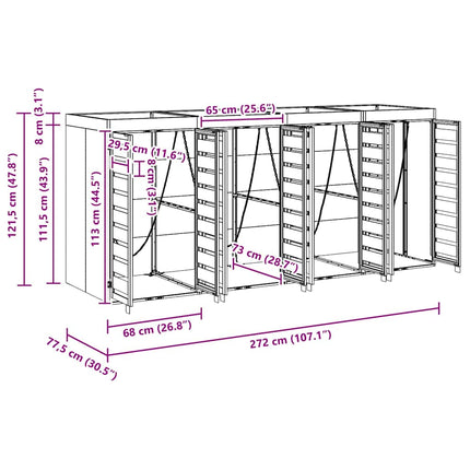 Rangement de poubelle à roulettes pour 3 poubelles Anthracite