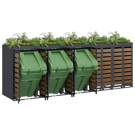 Rangement de poubelle à roulettes pour 3 poubelles Anthracite