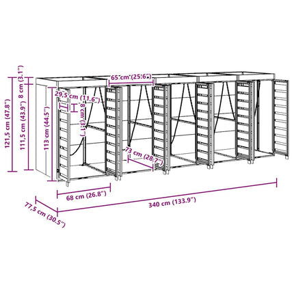 Rangement de poubelle à roulettes pour 3 poubelles Anthracite
