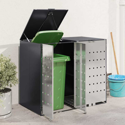Rangement de poubelle à roulettes pour 3 poubelles Anthracite