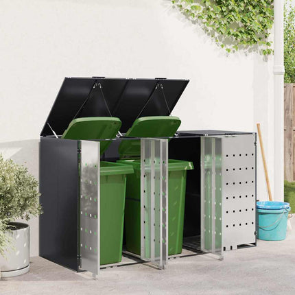 Rangement de poubelle à roulettes pour 3 poubelles Anthracite