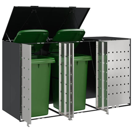 Rangement de poubelle à roulettes pour 3 poubelles Anthracite