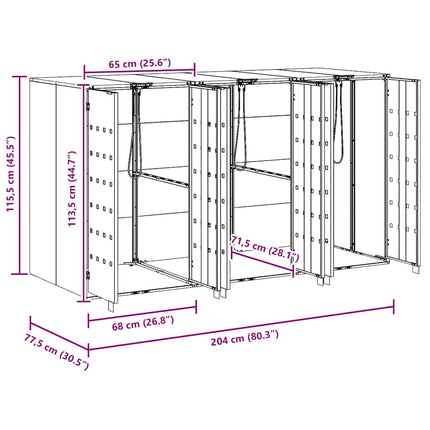Rangement de poubelle à roulettes pour 3 poubelles Anthracite